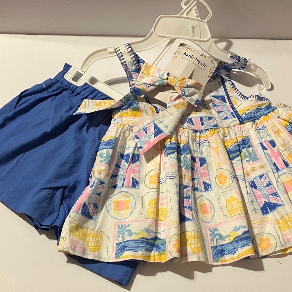 Haute Hippie‎ Kids Travel Design (London, Rome, Beach) Shirt, Shorts and Bow Set